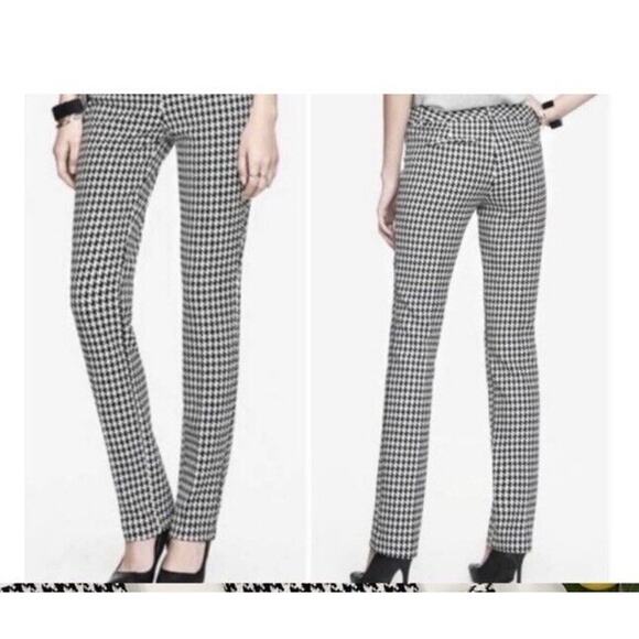 Express Pants Women's 0 Mid Rise Columnist Stretch Gingham Straight Leg Trousers - Picture 7 of 7